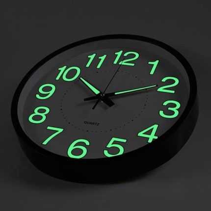 12'' Wall Clock Large Quartz Silent Luminous Glow In The Dark Indoor Home Office